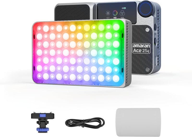 AMARAN Ace 25c Video Light,25w RGB Portable Light for Photography On-Camera Video Lights CRI/TLCI 95+,CCT 2,300K-10,000K,Rechargeable Dimmable Vlog Light,APP Control,PD Charging (Silver) - Image 1